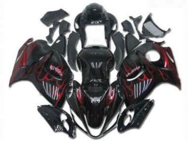 Carénages Moto Suzuki GSXR 1300 Hayabusa 2008-2020 - Noir Brillant Rouge Flamme Abordables