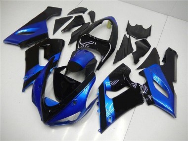 Kits Carénage Moto Kawasaki ZX6R 2005-2006 - Bleu Noir Brillant Abordables