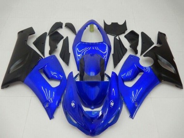 Carénages Moto Kawasaki ZX6R 2005-2006 - Bleu Noir Mat Abordables