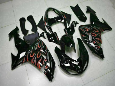 Kits Carénage Moto Kawasaki ZX10R 2006-2007 - Noir Brillant Rouge Flamme Abordables