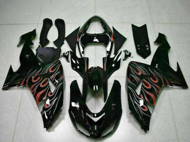 Kits Carénage Moto Kawasaki ZX10R 2006-2007 - Noir Brillant Rouge Flamme Abordables