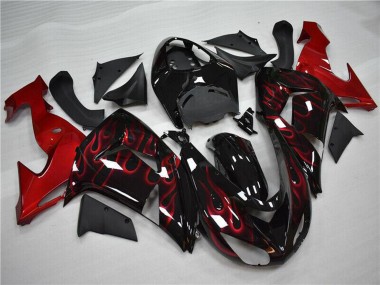 Carénage Moto Kawasaki ZX10R 2006-2007 - Noir Brillant Rouge Flamme Abordables
