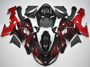 Carénage Moto Kawasaki ZX10R 2006-2007 - Noir Brillant Rouge Flamme Abordables