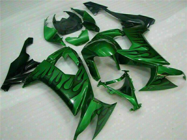 Carénages Moto Kawasaki ZX10R 2008-2010 - Noir Brillant Vert Flamme