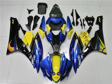 Carénages Moto Yamaha YZF R6 2006-2007 - Bleu Jaune Noir Brillant Requin Abordables