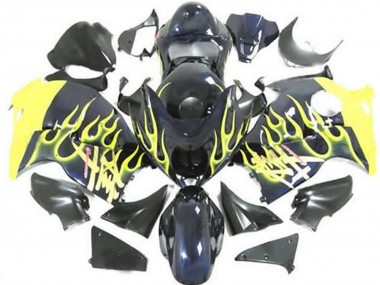 Carénages Moto Suzuki GSXR 1300 1996-2007 - Noir Brillant Jaune Flamme Abordables