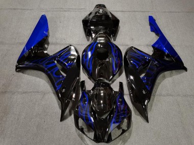 Carénage Moto Honda CBR1000RR 2006-2007 - Noir Brillant Bleu Flamme Abordables