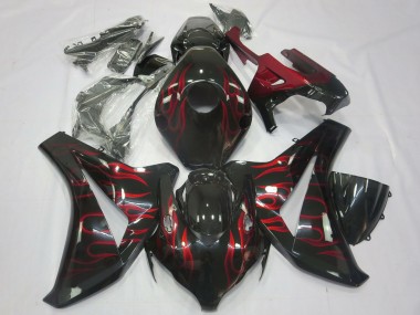 Carénages Moto Honda CBR1000RR 2008-2011 - Noir Brillant Rouge Flamme Abordables