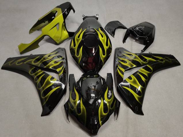 Carénages Moto Honda CBR1000RR 2008-2011 - Noir Brillant Or Flamme