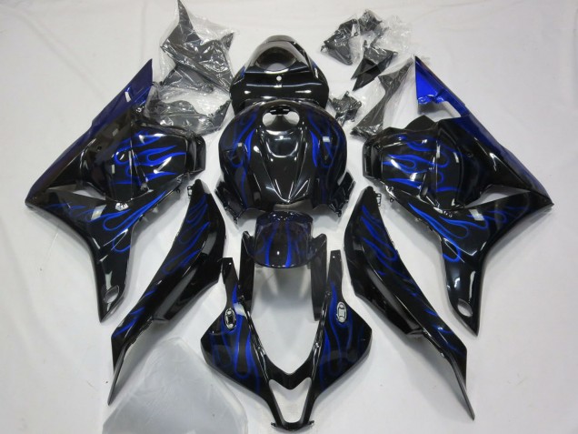 Carénages Moto Honda CBR600RR 2009-2012 - Noir Brillant Bleu Flamme