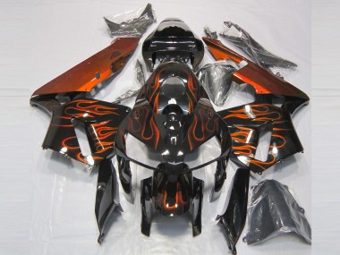 Carénages Moto Honda CBR600RR 2005-2006 - Noir Brillant Orange Flamme Abordables