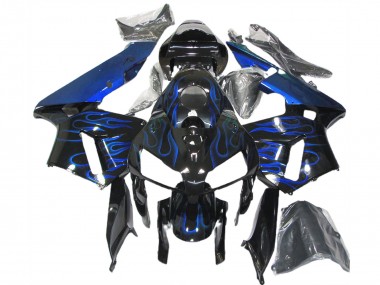 Carénages Moto Honda CBR600RR 2005-2006 - Noir Brillant Bleu Flamme Abordables