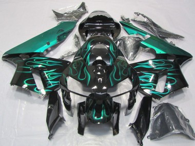 Carénages Moto Honda CBR600RR 2005-2006 - Noir Brillant Teal Flamme Abordables