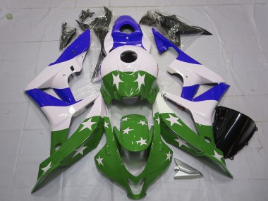 Carénages Moto Honda CBR600RR 2007-2008 - Blanc Bleu Vert Étoiles Bande Abordables