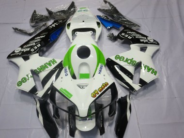 Carénages Moto Honda CBR600RR 2005-2006 - Blanc Vert Noir Brillant HannSpree Abordables