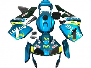 Carénages Moto Honda CBR600RR 2003-2004 - Bleu Clair Jaune Vert MoviStar Abordables