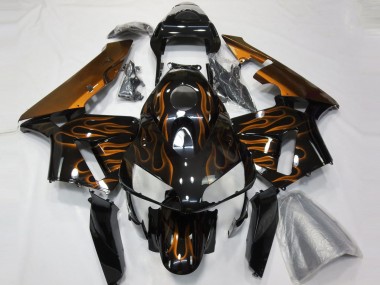Carénages Moto Honda CBR600RR 2003-2004 - Noir Brillant Orange Flamme Abordables