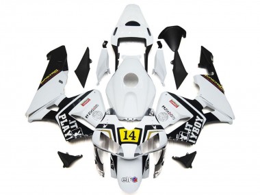 Carénages Moto Honda CBR600RR 2003-2004 - Blanc Jaune Noir Brillant Playboy 14 Abordables