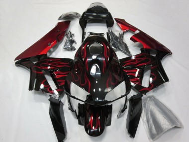Carénages Moto Honda CBR600RR 2003-2004 - Noir Brillant Rouge Flamme Abordables