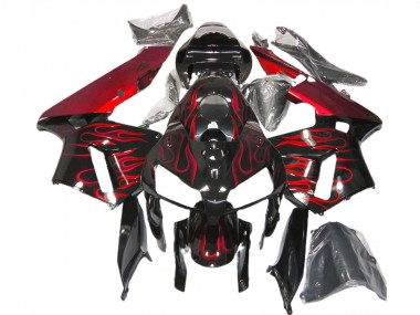 Carénages Moto Honda CBR600RR 2005-2006 - Noir Brillant Rouge Flamme Abordables