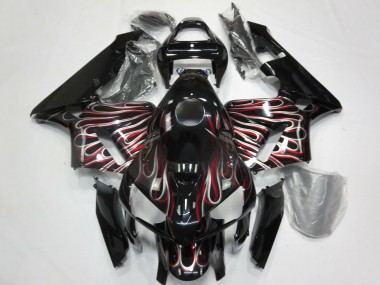 Carénages Moto Honda CBR600RR 2005-2006 - Noir Brillant Argent Rouge Flamme Abordables
