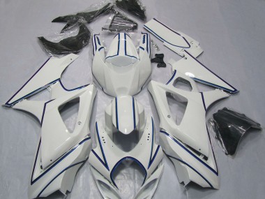 Carénages Moto Suzuki GSXR 1000 2007-2008 - Blanc Brillant Bleu Rayures Abordables