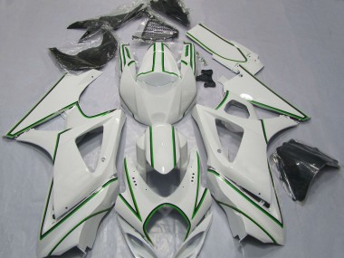 Carénages Moto Suzuki GSXR 1000 2007-2008 - Blanc Brillant Vert Rayures Abordables