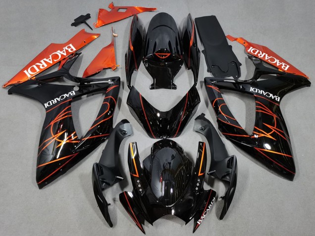 Carénages Moto Suzuki GSXR 600 / GSXR 750 2006-2007 - Noir Brillant Orange Bacardi