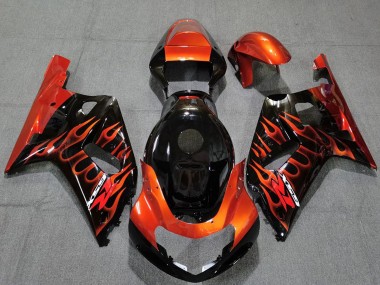 Carénages Moto Suzuki GSXR 600 / GSXR 750 2001-2003 - Noir Brillant Orange Flamme Abordables