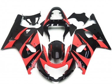 Carénages Moto Suzuki GSXR 600 / GSXR 750 2001-2003 - Rouge Clair Noir Brillant OEM Style Abordables