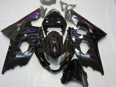 Carénages Moto Suzuki GSXR 600 / GSXR 750 2004-2005 - Noir Brillant Violet Flamme Abordables