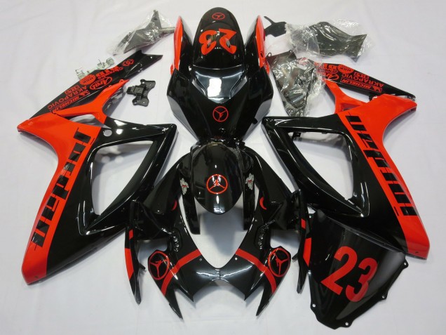 Carénages Moto Suzuki GSXR 600 / GSXR 750 2006-2007 - Rouge Noir Brillant Jordan 23