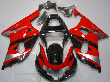 Carénages Moto Suzuki GSXR 600 / GSXR 750 2001-2003 - Rouge Argent Noir Brillant OEM Style Abordables