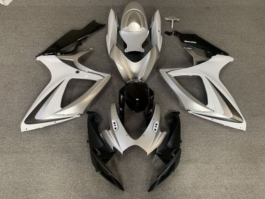 Carénages Moto Suzuki GSXR 600 / GSXR 750 2006-2007 - Argent Blanc Noir Brillant OEM Style Abordables