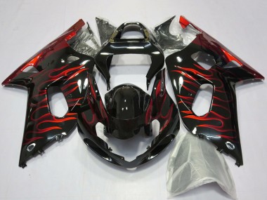 Carénages Moto Suzuki GSXR 600 / GSXR 750 2001-2003 - Noir Brillant Rouge Flamme Abordables