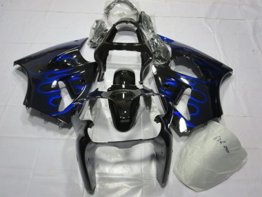 Carénage Moto Kawasaki ZX6R 2000-2002 - Noir Brillant Bleu Flamme Abordables