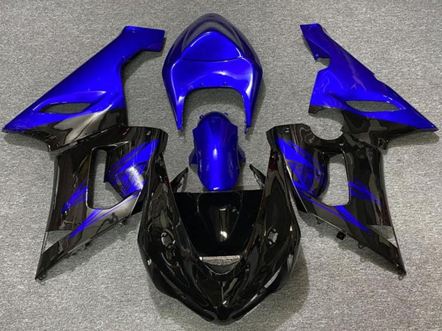 Carénages Moto Kawasaki ZX6R 2005-2006 - Bleu Noir Brillant