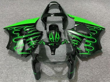 Carénages Moto Kawasaki ZX6R 2000-2002 - Noir Brillant Vert Flamme Abordables