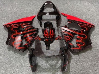 Carénages Moto Kawasaki ZX6R 2000-2002 - Noir Brillant Rouge Flamme Abordables