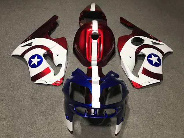 Carénages Moto Kawasaki ZX12R 2002-2006 - Rouge Bleu Blanc Étoile Captain America