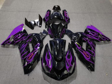 Carénages Moto Kawasaki ZX14R 2006-2011 - Noir Brillant Violet Flamme Abordables