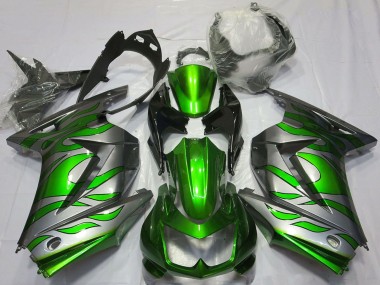 Carénages Moto Kawasaki Ninja 250 2008-2012 - Argent Vert Flamme Abordables