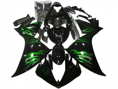 Carénages Moto Yamaha R1 2009-2011 - Noir Brillant Vert Flamme Abordables