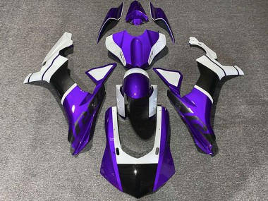 Carénages Moto Yamaha R1 2015-2019 - Blanc Violet Fibre de Carbone Accents Abordables
