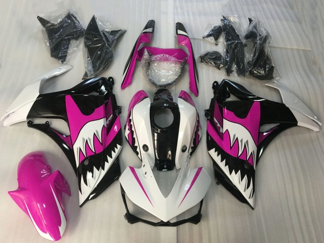 Carénages Moto Yamaha R3 2015-2018 - Blanc Rose Noir Brillant Requin