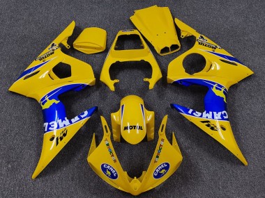 Carénages Moto Yamaha R6 2005 - Jaune Bleu Blanc Chameau Motul Abordables