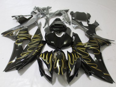 Carénages Moto Yamaha R6 2008-2016 - Noir Brillant Or Flamme Abordables