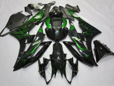 Carénages Moto Yamaha R6 2006-2007 - Noir Brillant Vert Flamme Abordables