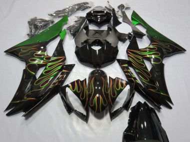 Carénages Moto Yamaha R6 2008-2016 - Vert Noir Brillant Or Flamme Abordables
