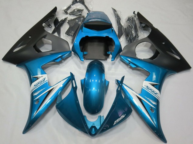 Carénages Moto Yamaha R6 2003-2004 - Bleu Blanc Noir Mat